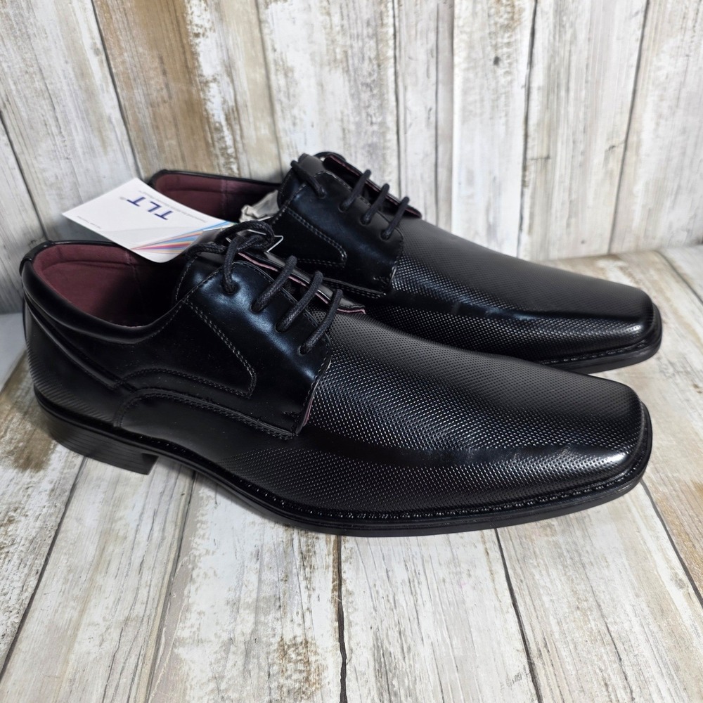 Freeman Mens Black Textured Square Toe LaceUp Oxford Dress Shoes Business Formal